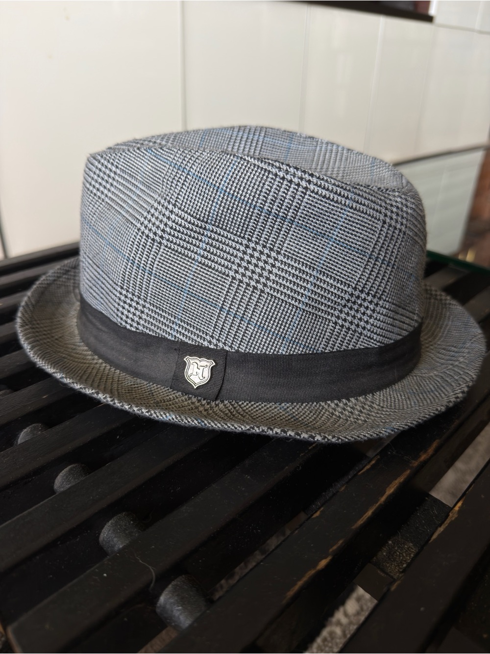 Men's Glen Plaid Fedora with Black Band